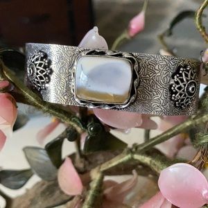 Vintage 925 natural dendrite opal cuff